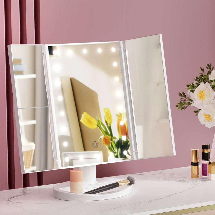 Embellir Tri-fold Makeup Mirror 1X2X3X Magnifying with LED Light Travel Portable - SuperSaverAU - view 1
