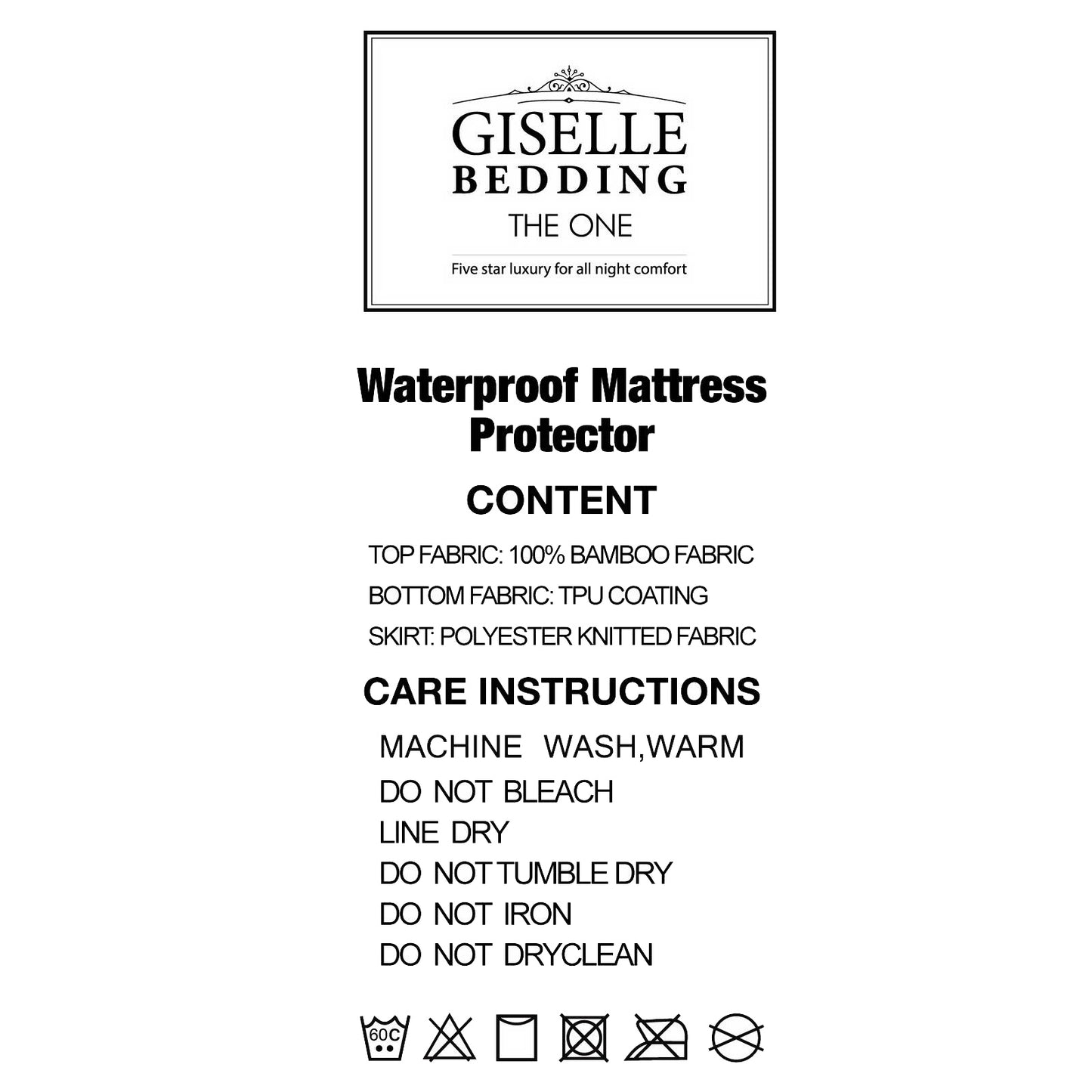 Giselle Bedding Bamboo Fabric Mattress Protector Double - Water-Resistant, Machine Washable