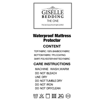 Giselle Bedding Bamboo Waterproof Mattress Protector - King, Antibacterial, Machine Washable