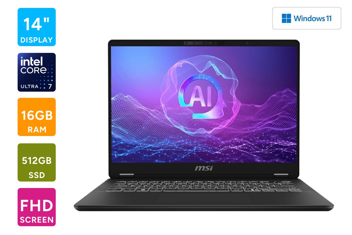 MSI Prestige AI Evo 14" Full HD 144Hz Ultra 7 Windows Laptop (16GB, 512GB, C2HMG-086AU)