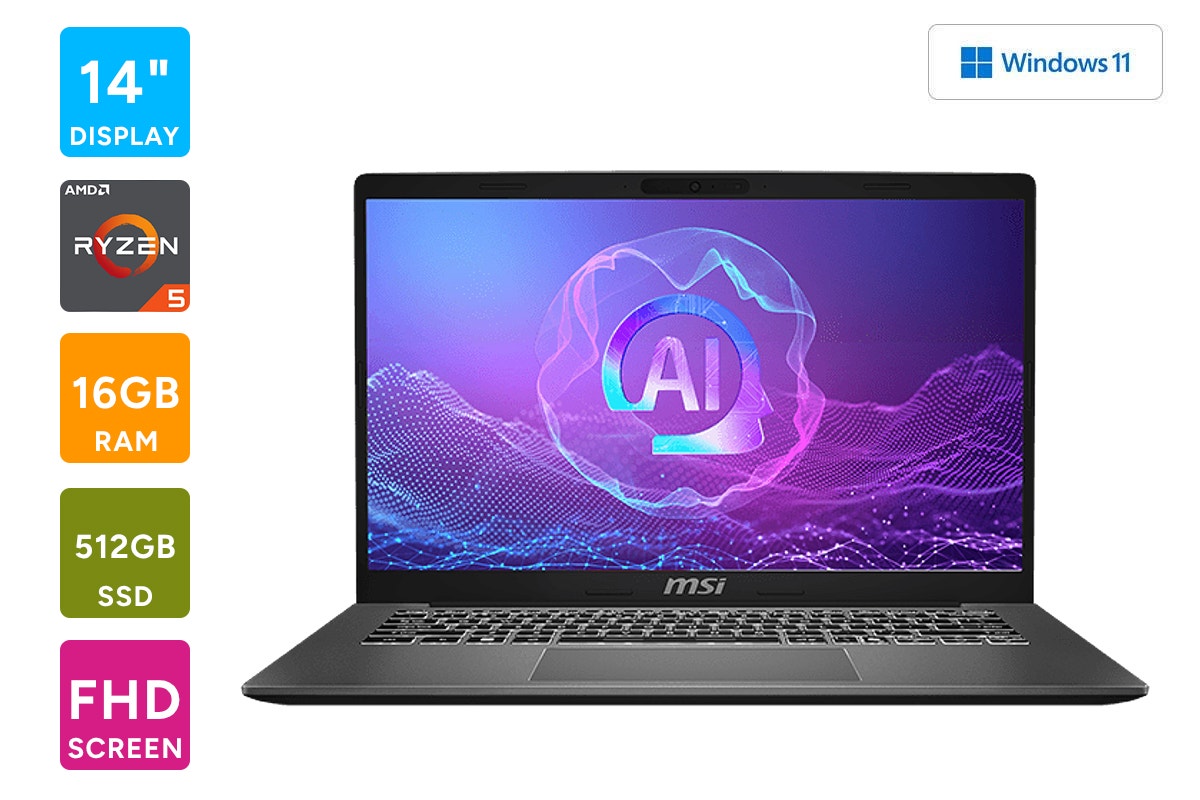 MSI Modern 14" Full HD Ryzen 5 AI Laptop (16GB, 512GB, F2HMG-003AU)