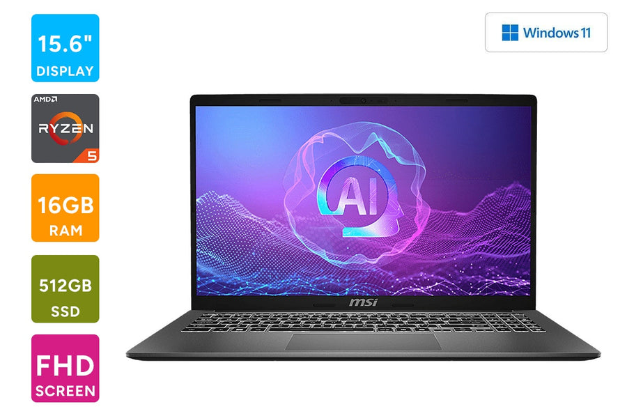 MSI Modern 15.6" Full HD Ryzen 5 AI Laptop (16GB, 512GB, F2HMG-002AU)