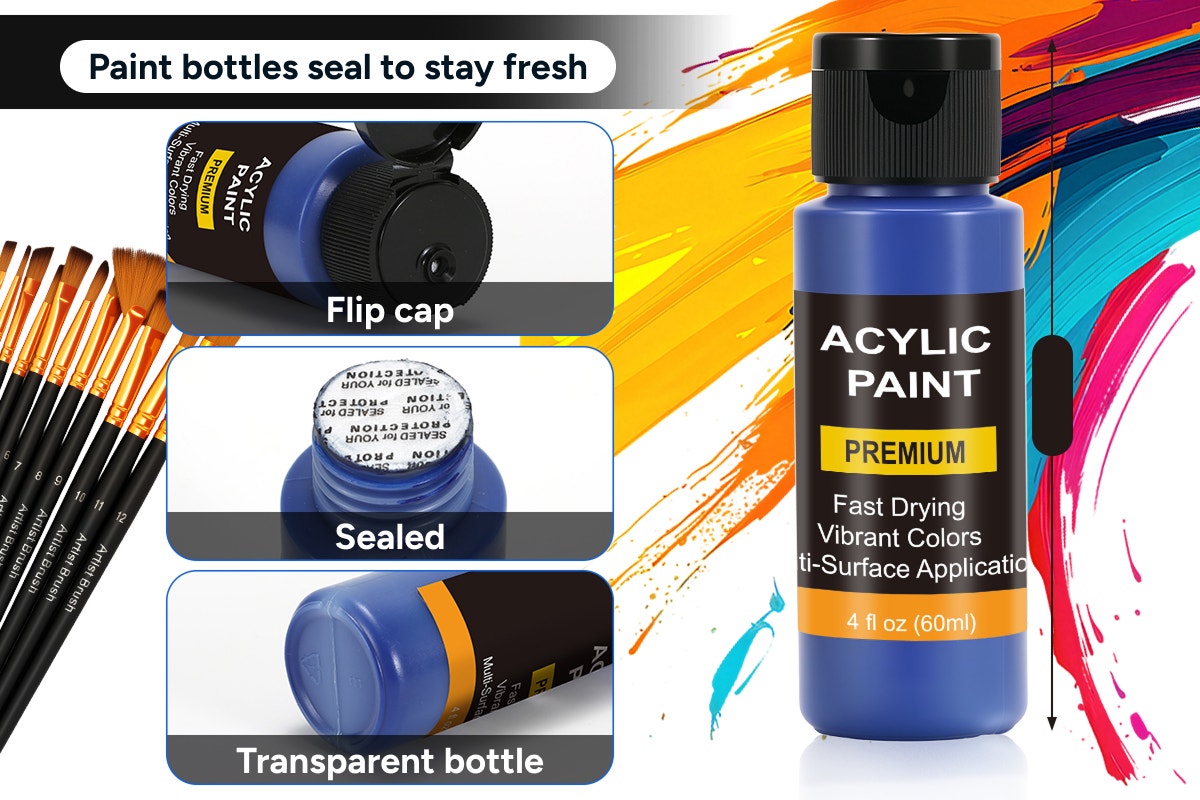 52 Piece Acrylic Paint Set with Wooden Brushes (36 Paints)