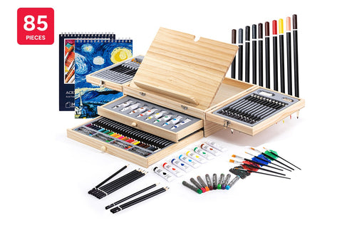 85 Piece Art Set with Built-in Wooden Easel