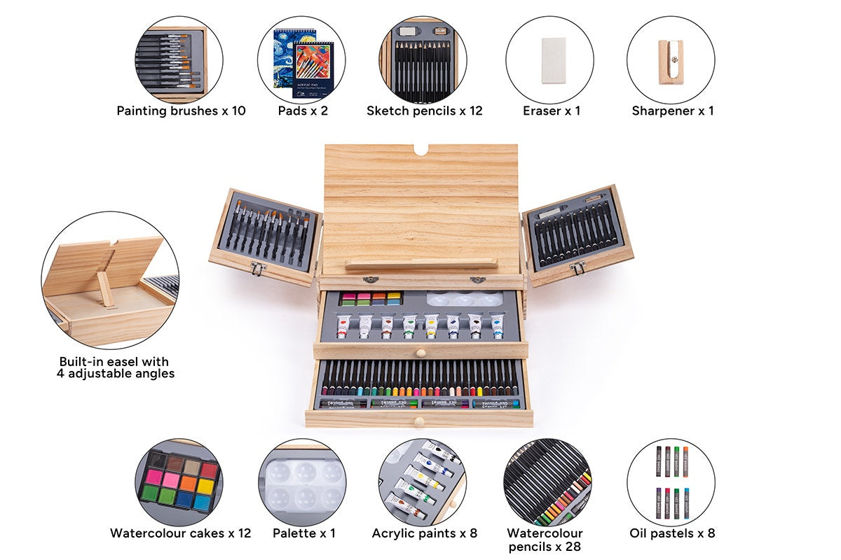 85 Piece Art Set with Built-in Wooden Easel
