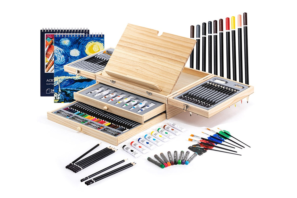 85 Piece Art Set with Built-in Wooden Easel