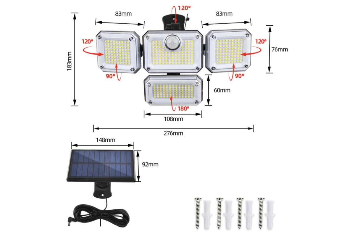 4-Headed Outdoor Solar Motion Sensor Light (333 LED)