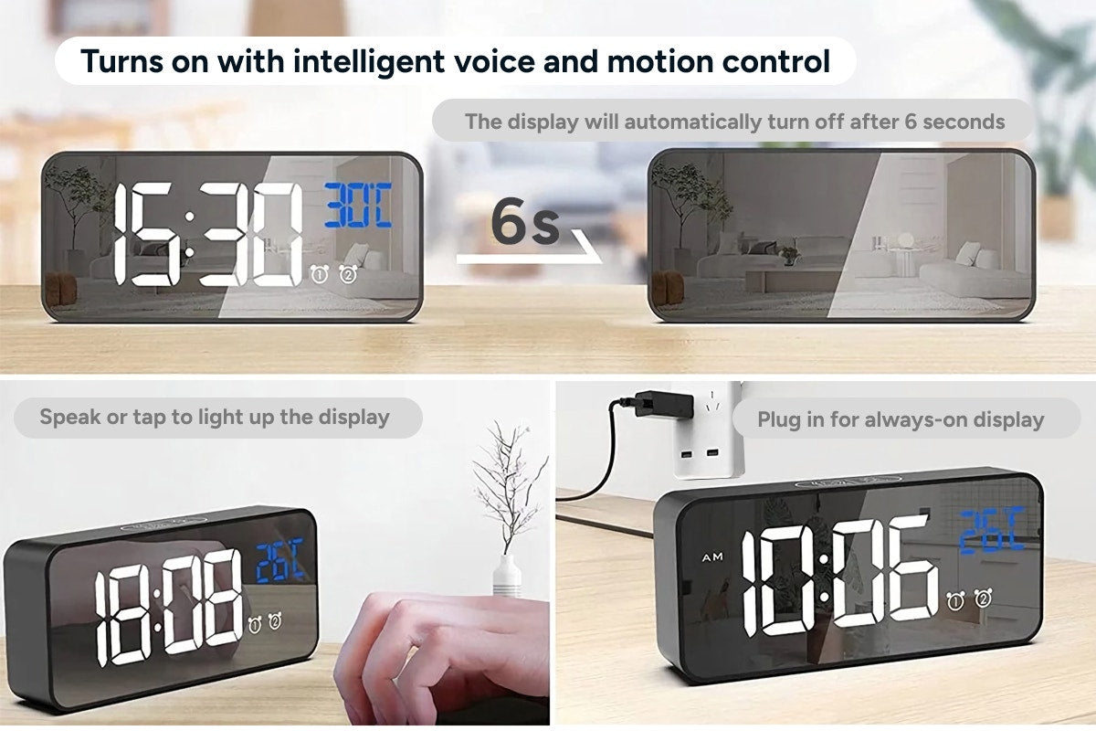 Digital Alarm Clock with Temperature Display & Voice Control