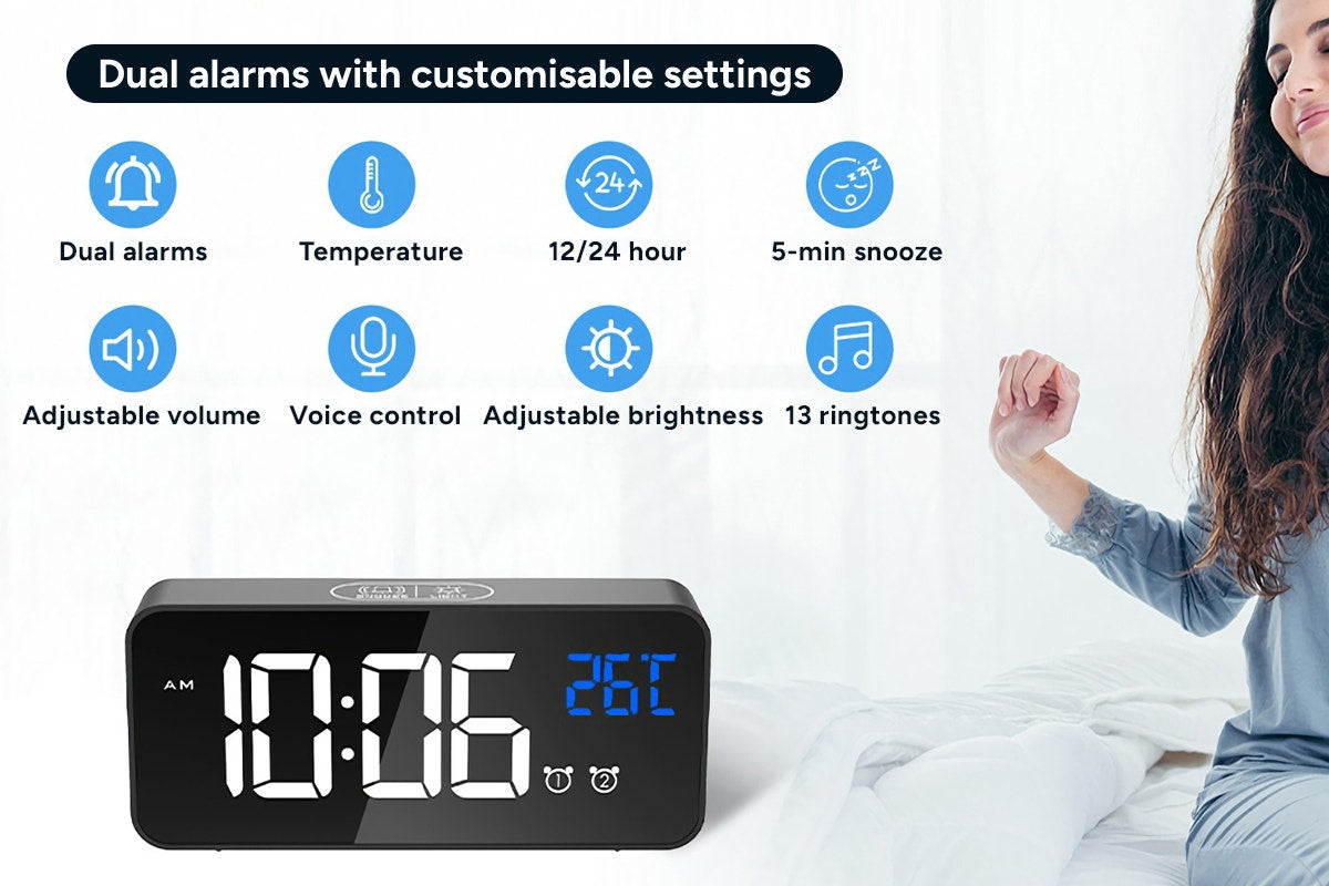 Digital Alarm Clock with Temperature Display & Voice Control