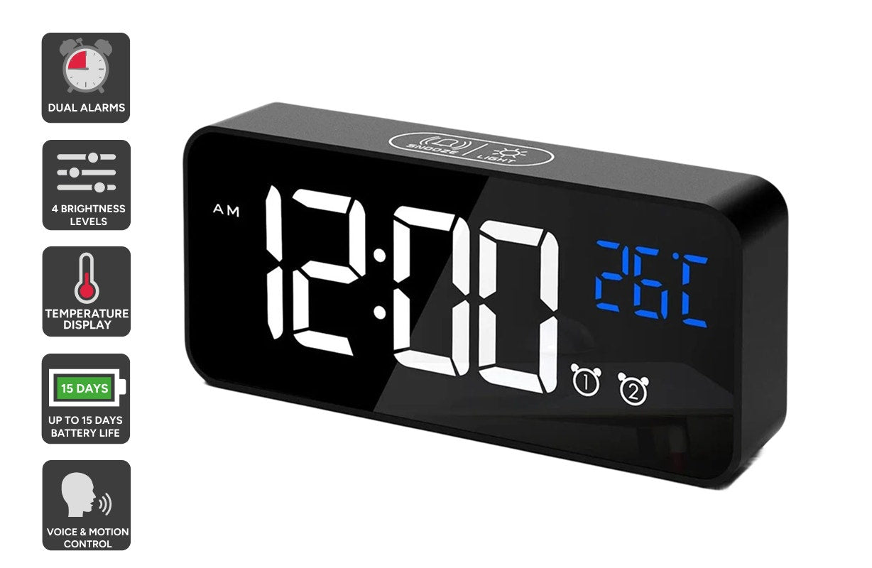 Digital Alarm Clock with Temperature Display & Voice Control