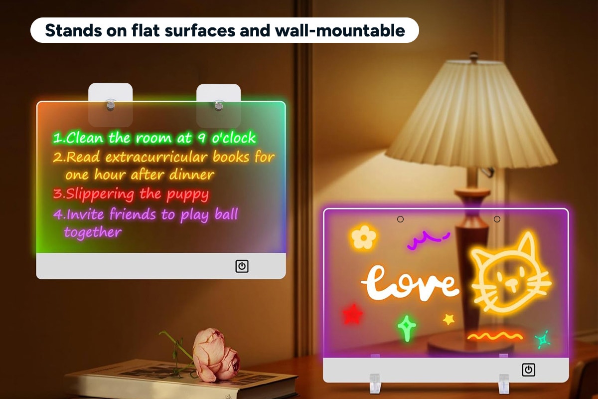LED Acrylic Drawing Board with 7 Coloured Markers and Stand