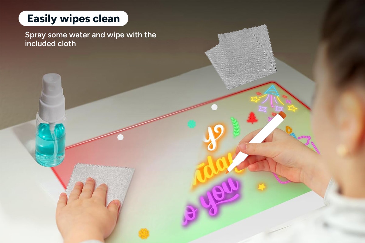 LED Acrylic Drawing Board with 7 Coloured Markers and Stand