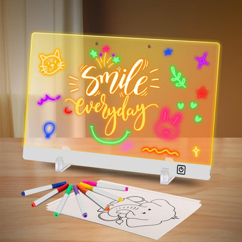LED Acrylic Drawing Board with 7 Coloured Markers and Stand