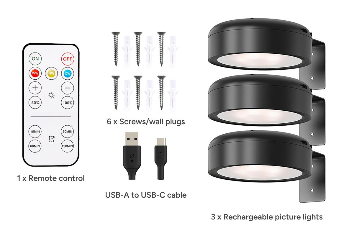 Rechargeable Wall-Mounted Magnetic Lights with Remote Control (3 Pack)