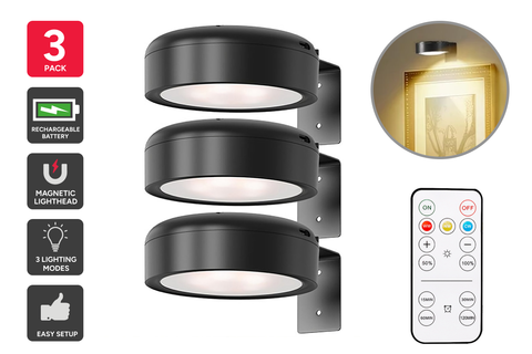 Rechargeable Wall-Mounted Magnetic Lights with Remote Control (3 Pack)