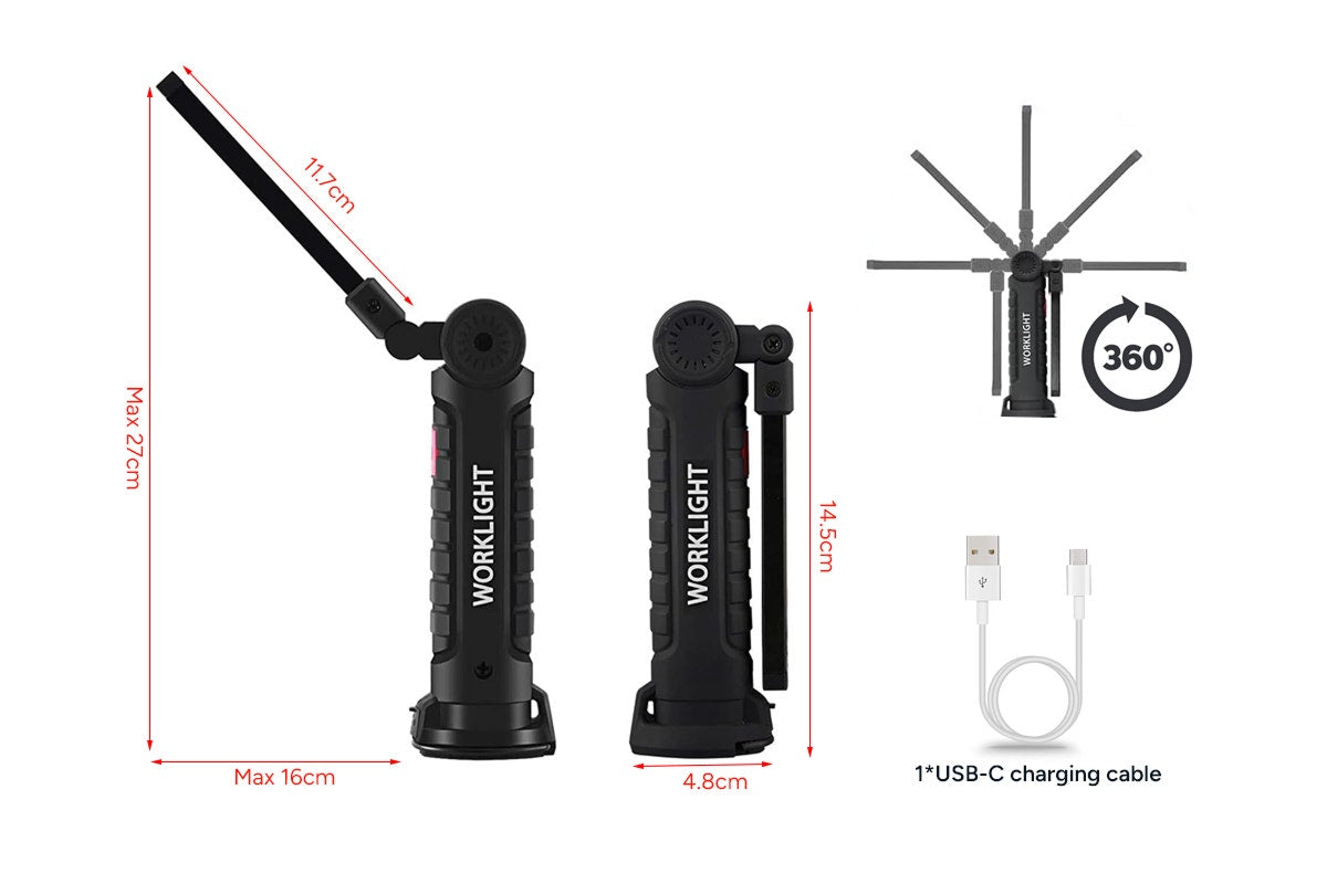 360° Foldable Rechargeable Magnetic LED Work Light (2 Pack)