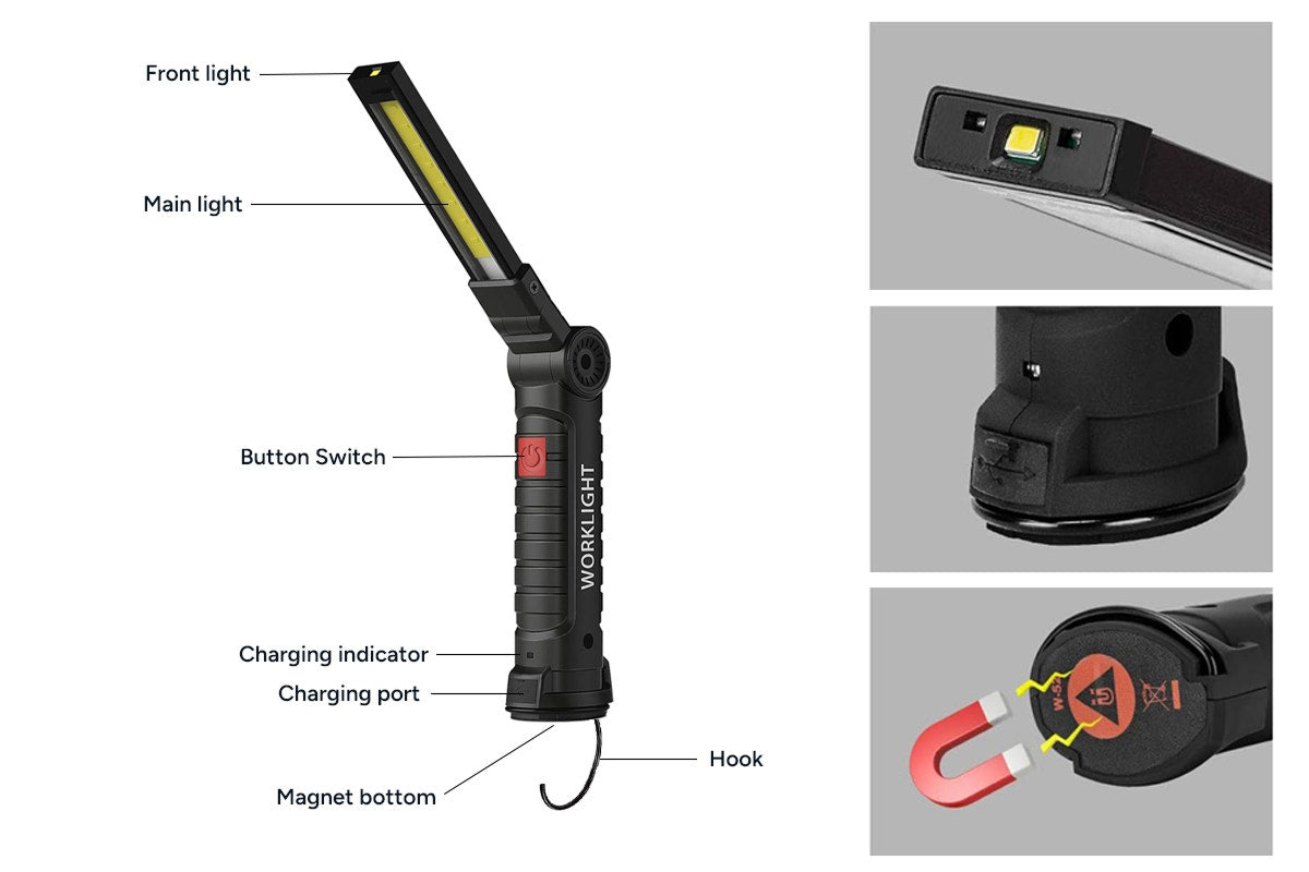 360° Foldable Rechargeable Magnetic LED Work Light (2 Pack)