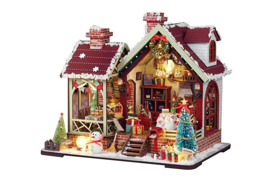 DIY Miniature Christmas Lodge Kit with Music Box