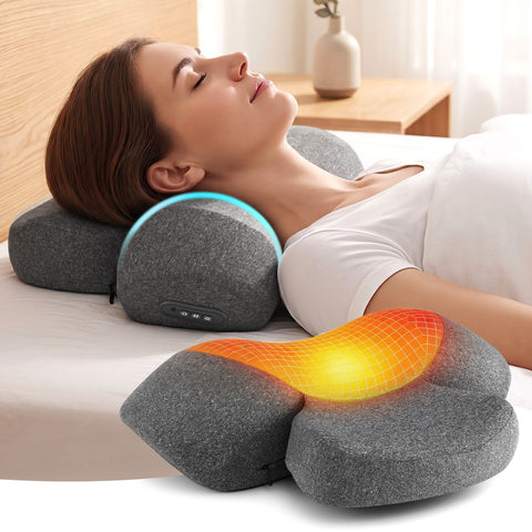 Livemor 2 in 1 Heated Neck Massager Pillow Grey with Memory Foam and Type-C Charging