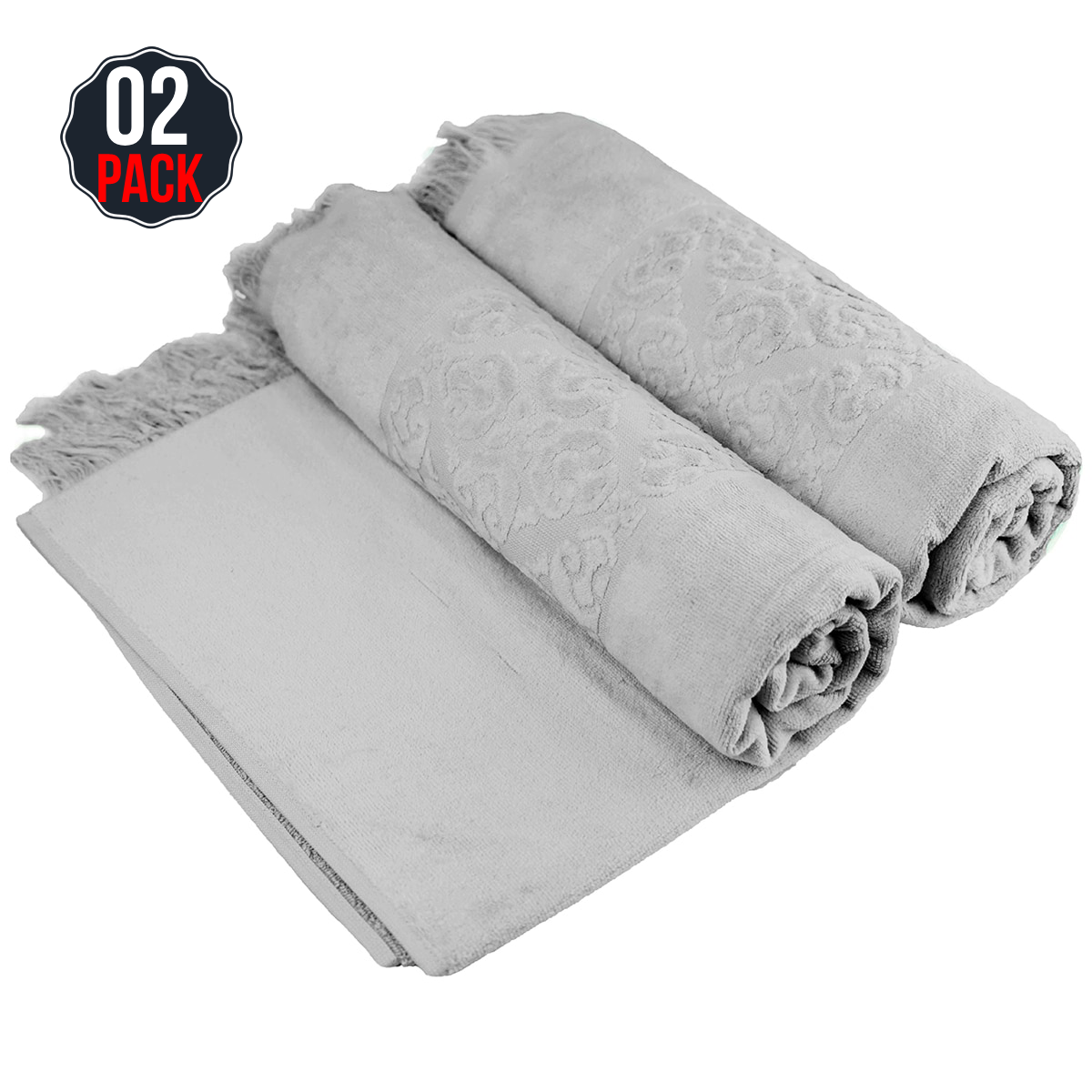 Ramesses Jacquard Velour Cotton Bath Towel Silver 2 Pack