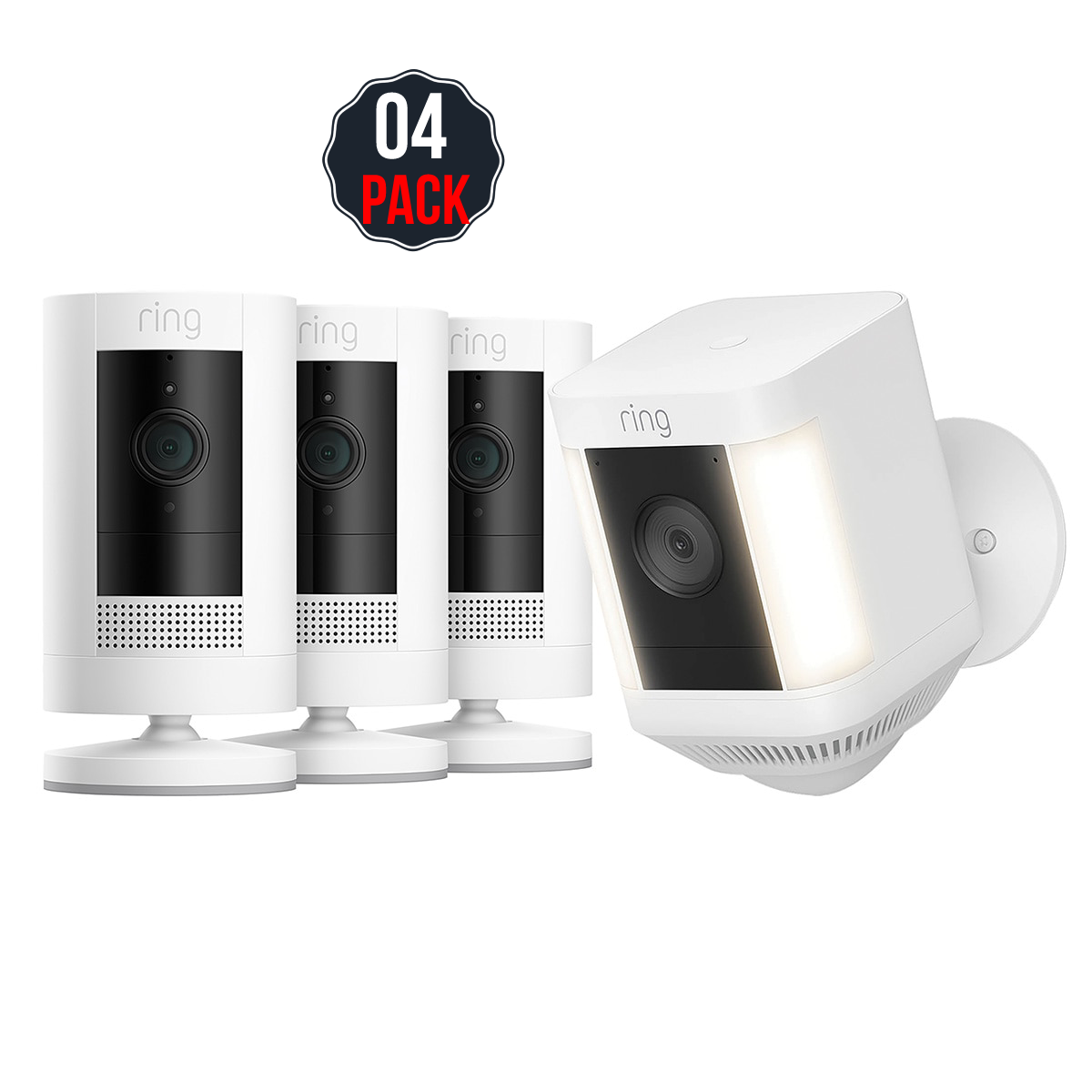 Ring Stick Up Cam Battery 3 Pack (White) + Spotlight Cam Plus Battery (White) - SuperSaverAU - view 1