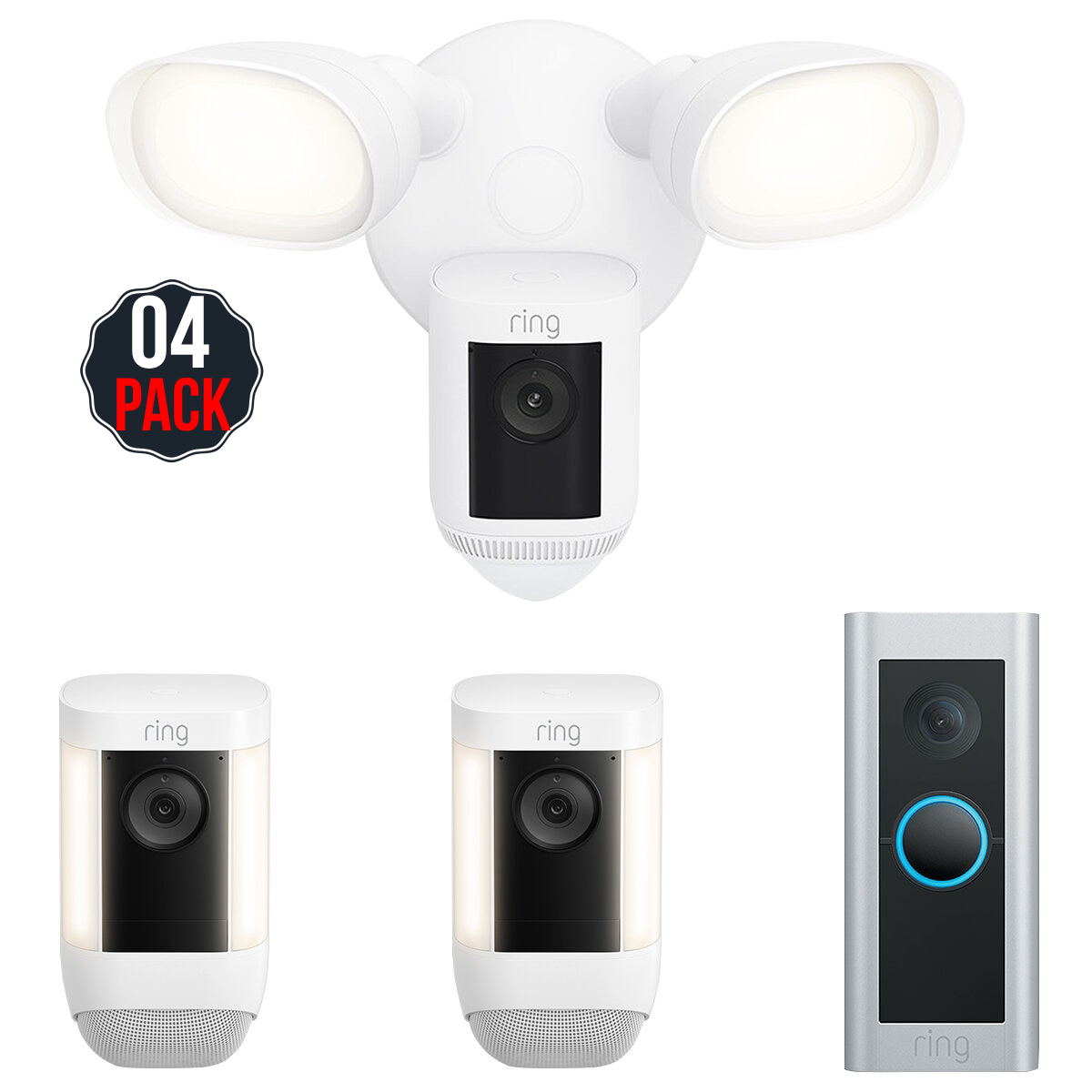 Spotlight Cam Pro 2 Pack With Floodlight Cam Wired Pro And Ring Wired Video Doorbell Pro - SuperSaverAU - view 1