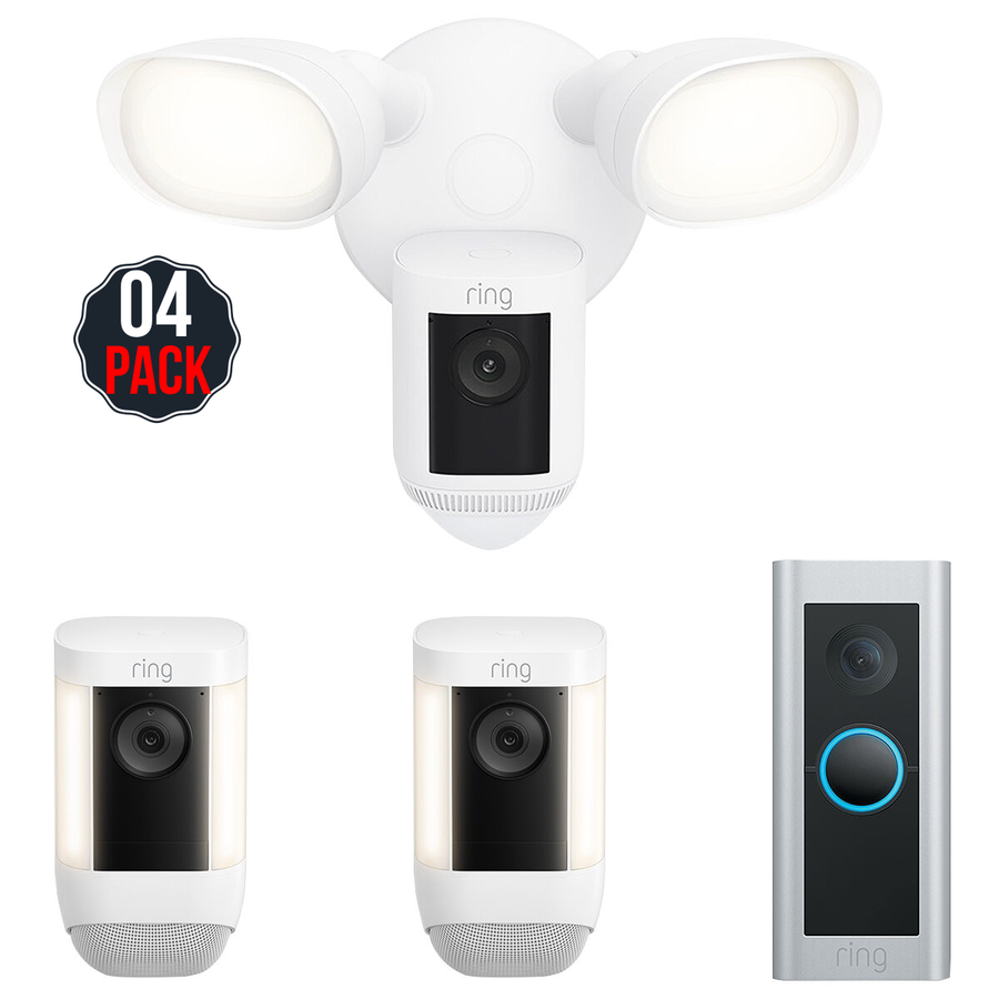 Spotlight Cam Pro 2 Pack With Floodlight Cam Wired Pro And Ring Wired Video Doorbell Pro - SuperSaverAU - view 1