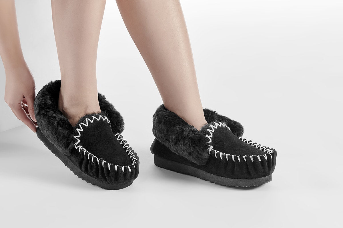 UGG Outback Premium Australian Sheepskin Moccasin Slipper (Black, Size 10M/11W US)