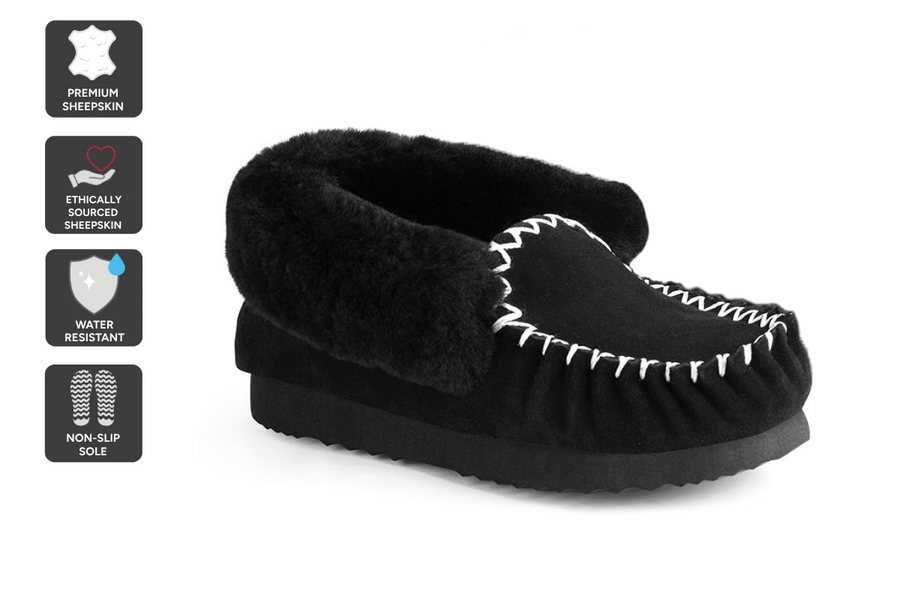 UGG Outback Premium Australian Sheepskin Moccasin Slipper (Black, Size 10M/11W US)