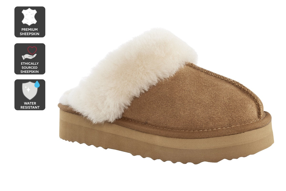 UGG Outback Premium Australian Sheepskin Platform Scuff Slides (Chestnut, Size 10M/11W US)