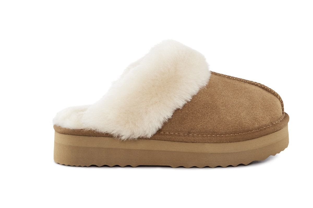 UGG Outback Premium Australian Sheepskin Platform Scuff Slides (Chestnut, Size 10M/11W US)