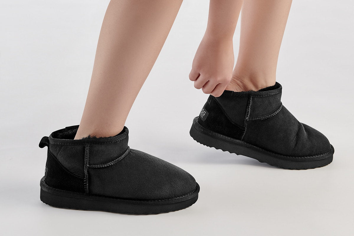 UGG Outback Premium Australian Sheepskin Ultra Mini Boot (Black, Size 5M/6W US)