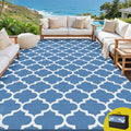 Gardeon Reversible Outdoor Rug – Blue 274 x 366cm with Carry Bag