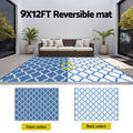 Gardeon Reversible Outdoor Rug – Blue 274 x 366cm with Carry Bag