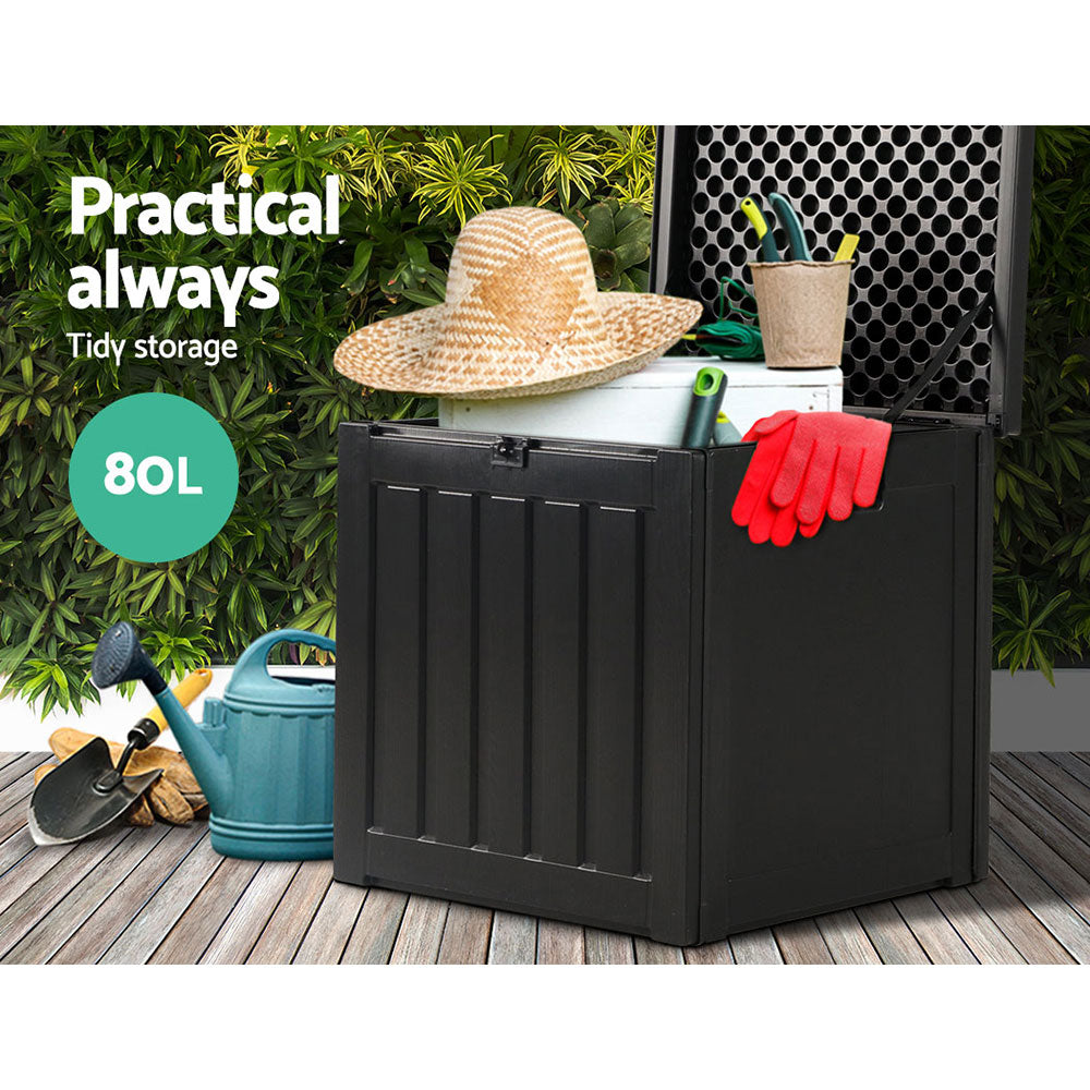 Gardeon Outdoor Storage Box - 80L, Lockable Garden Container in Black