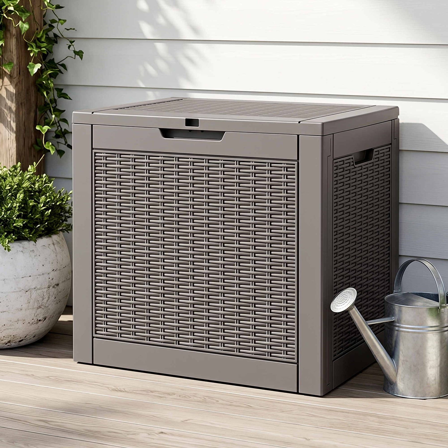 Gardeon 118L Brown Lockable Outdoor Storage Box Rattan Texture Garden Container