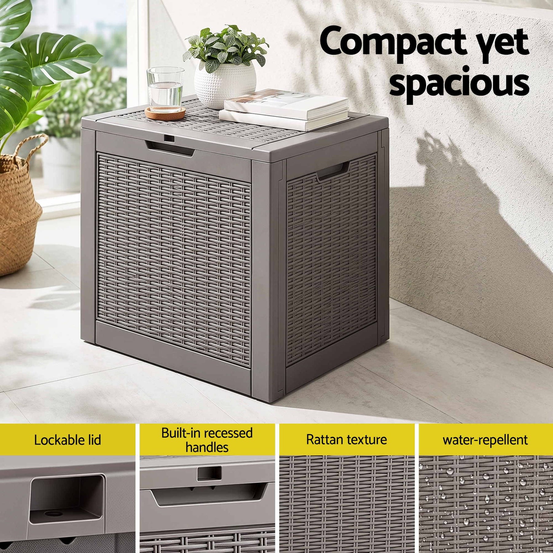 Gardeon 118L Brown Lockable Outdoor Storage Box Rattan Texture Garden Container