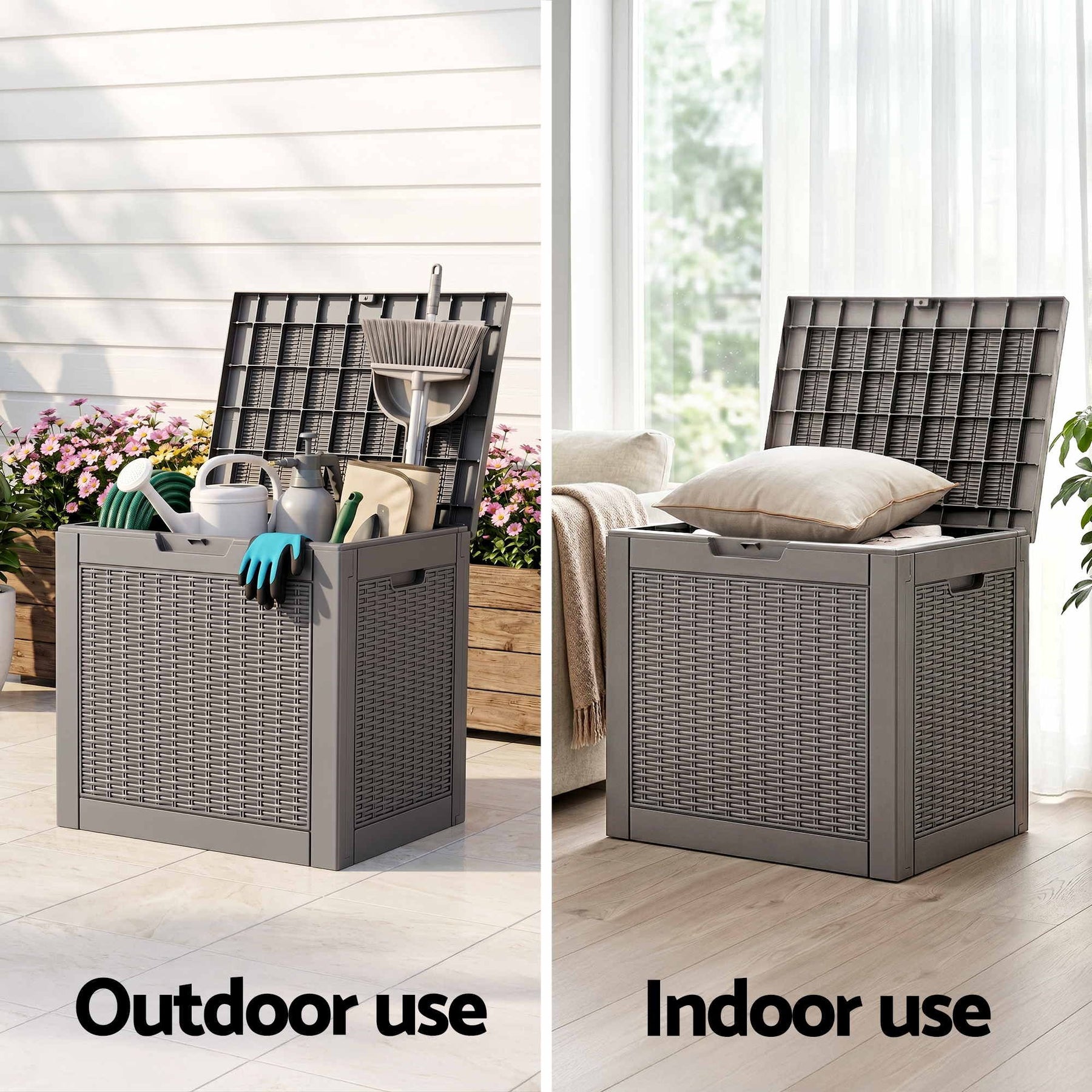 Gardeon 118L Brown Lockable Outdoor Storage Box Rattan Texture Garden Container