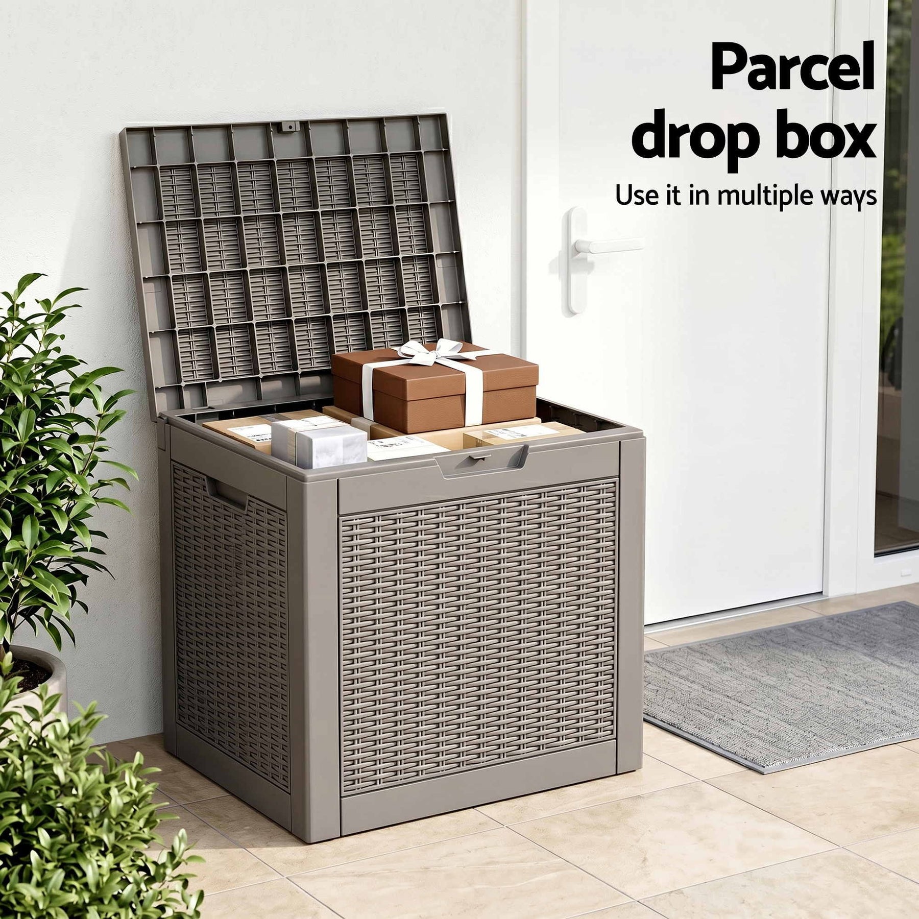 Gardeon 118L Brown Lockable Outdoor Storage Box Rattan Texture Garden Container