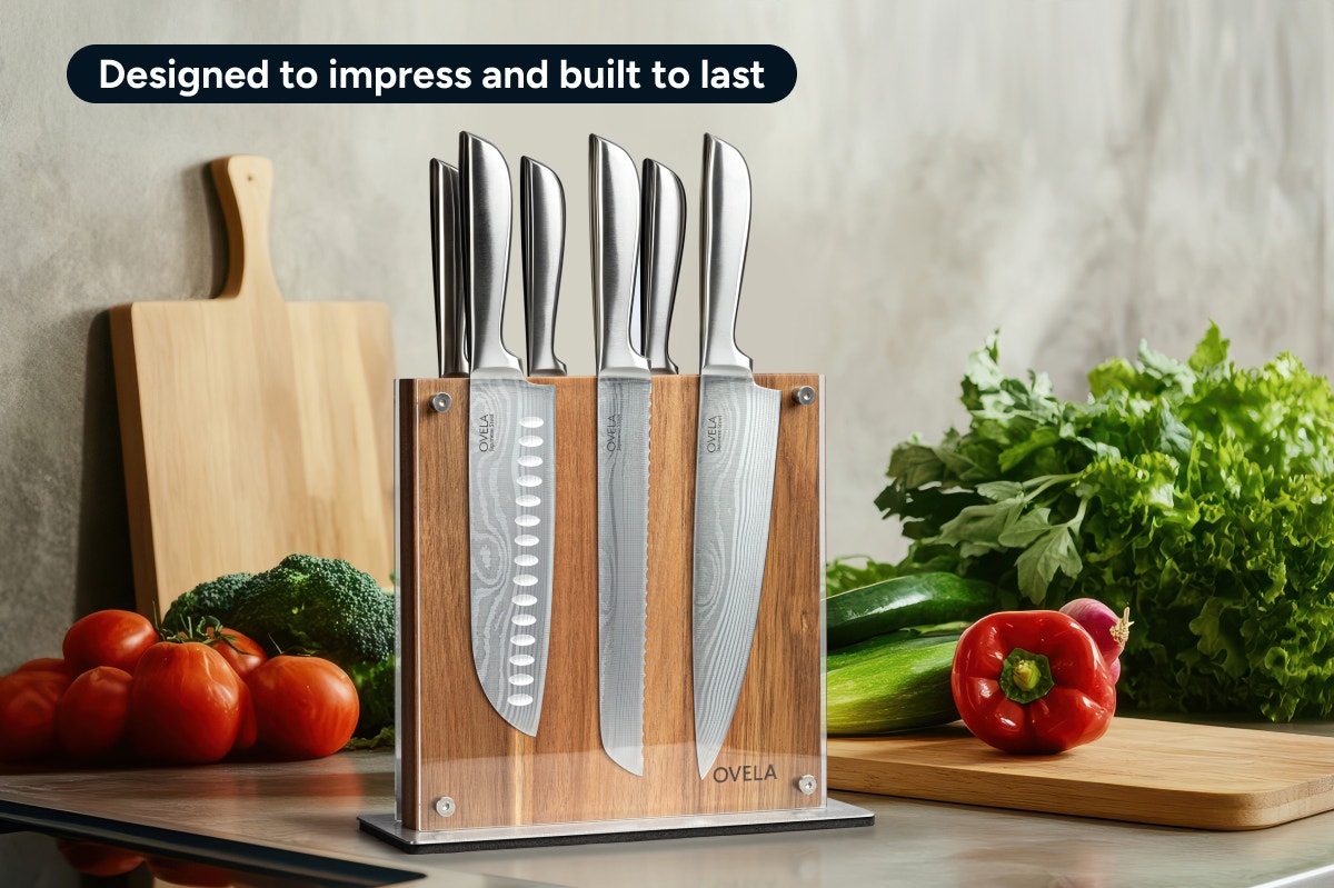 Ovela 7 Piece Japanese Steel Knife Block Set