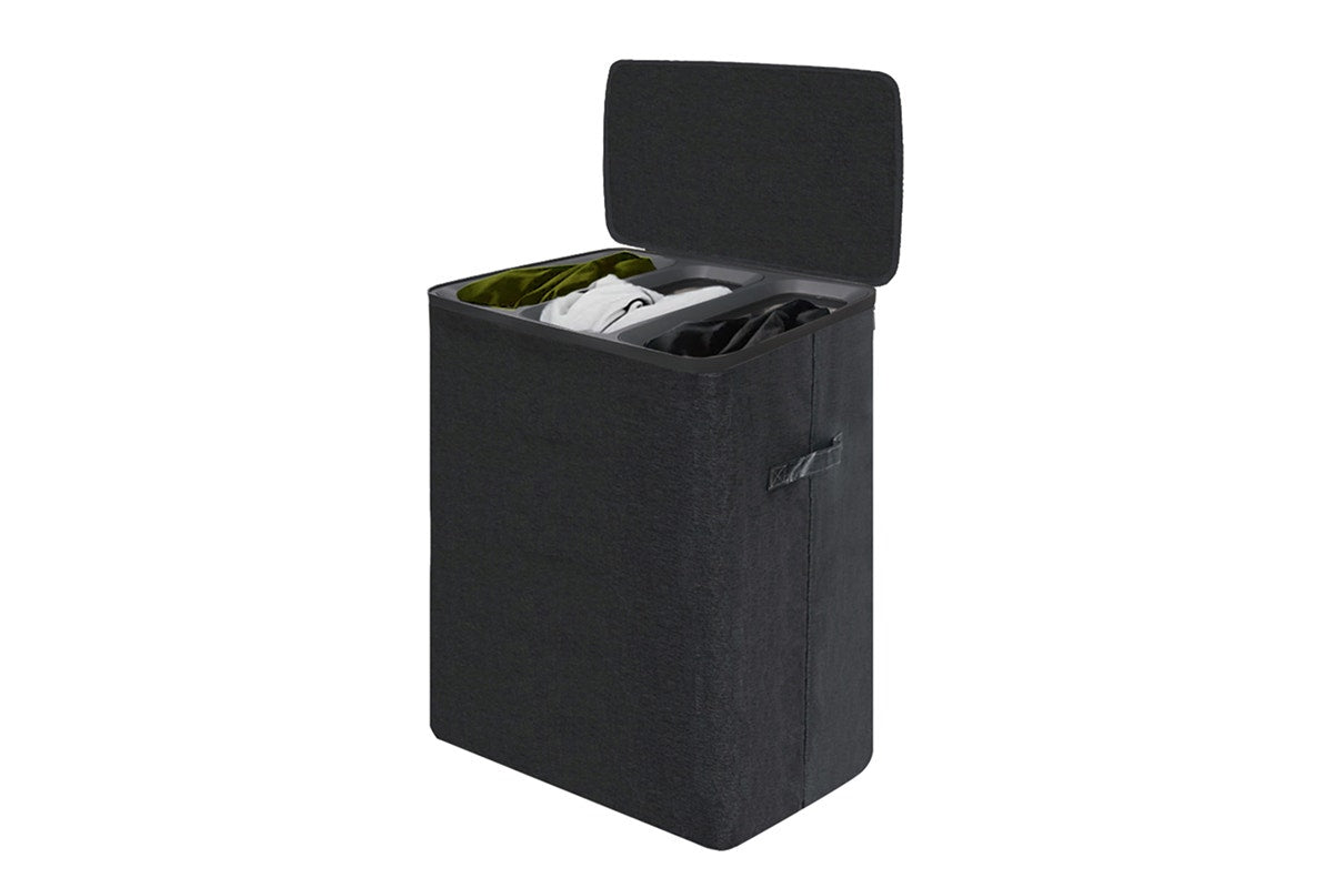 Ovela 120L Laundry Separation Basket with Lid - 3 Sections (Dark Grey)