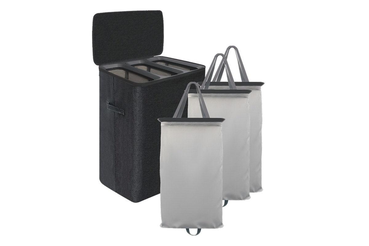 Ovela 120L Laundry Separation Basket with Lid - 3 Sections (Dark Grey)