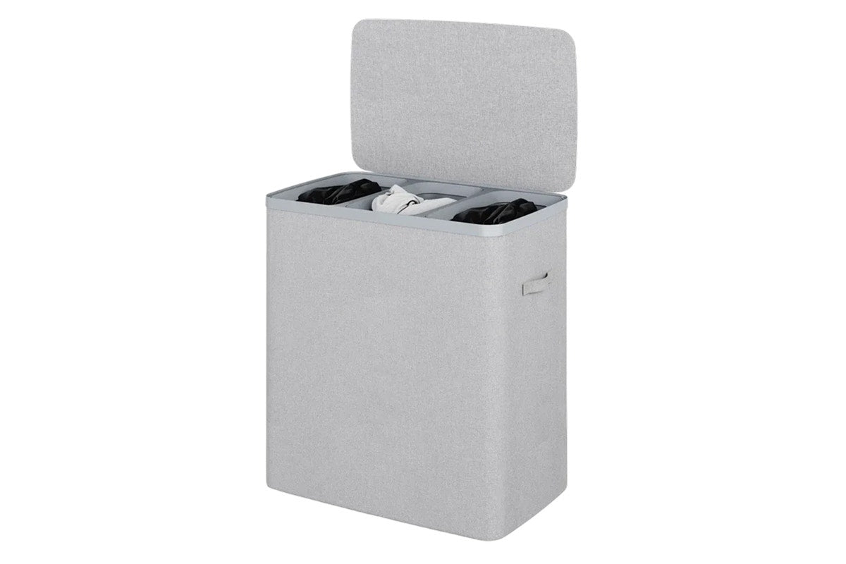 Ovela 120L Laundry Separation Basket with Lid - 3 Sections (Light Grey)