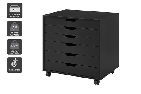Ovela Alice Wide Mobile Office Drawers (Black)
