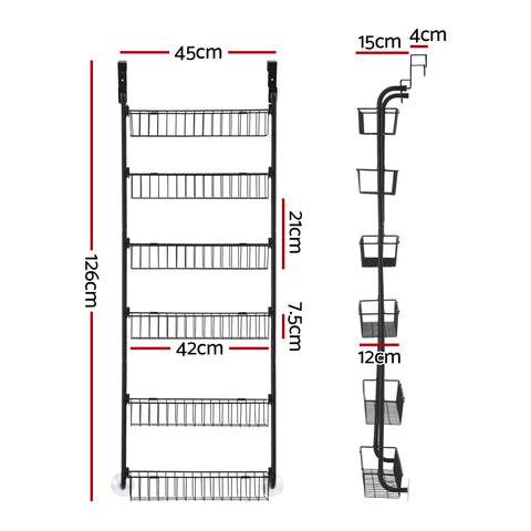 Artiss 6-Tier Over Door Storage Hanger with Steel Frame - Black