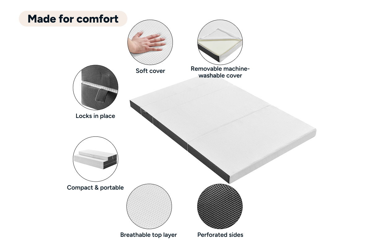 Ovela Folding Sofa Bed Mattress (White, Double)