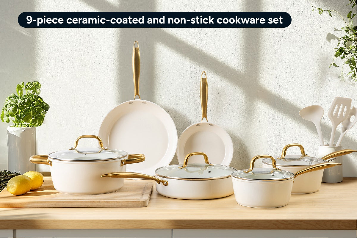 Ovela 9 Piece Non-Stick Ceramic Cookware Set with Utensils