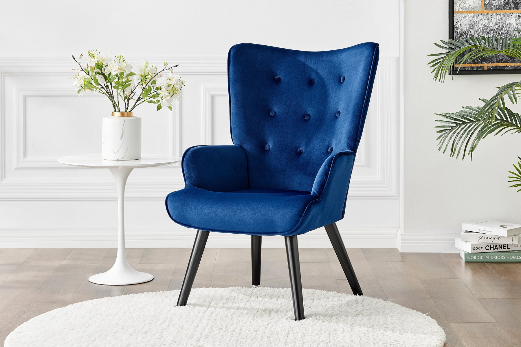 Ovela Henry High Back Armchair Blue Velvet - SuperSaverAU - view 6