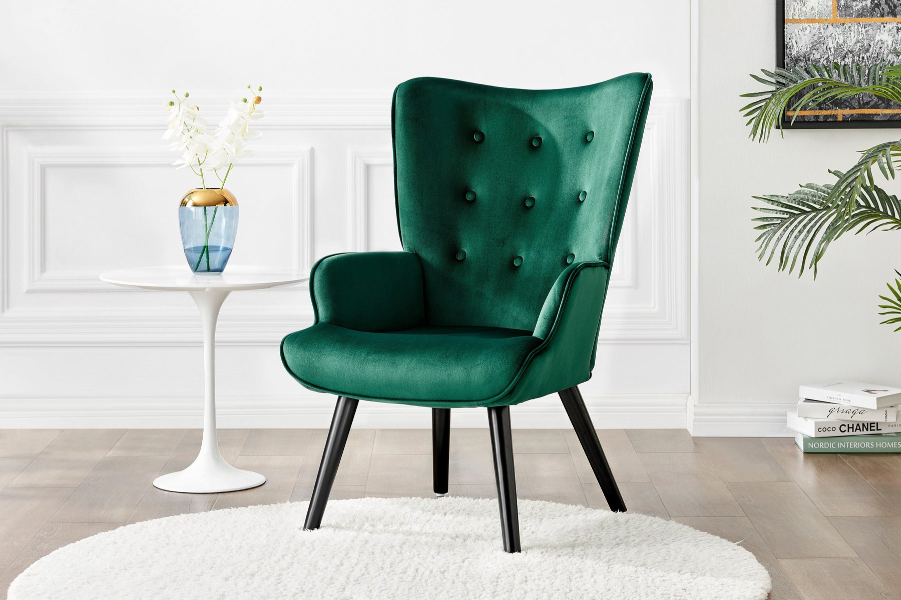 Ovela Henry High Back Armchair Green Velvet - SuperSaverAU - view 6