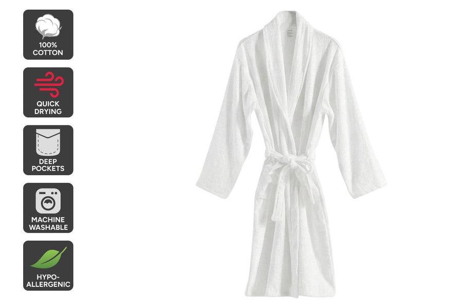 Ovela Hotel-Quality Terry Towelling Bath Robe (Size L/XL, White)